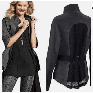 New Cabi Love Carol Grey Black Mesh Back Belted Blazer Jacket, size S   #3184